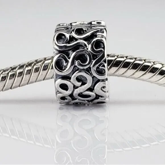 Authentic Pandora *14k* Gold and Silver Charm Bracelet -includes 2 Swirl Spacers